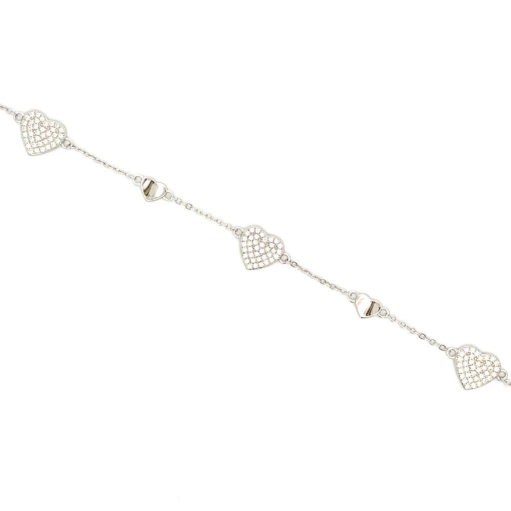 Stříbrný náramek SRDÍČKA se zirkony